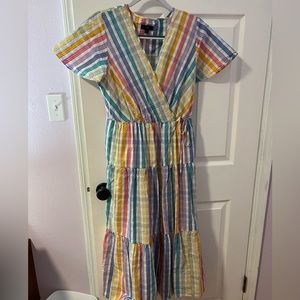 JCREW spring/summer dress, striped colors, wrap